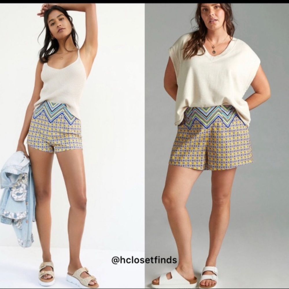 Anthropologie Maeve High Rise Relaxed Shorts Cotton Womens Size 16W Multicolor